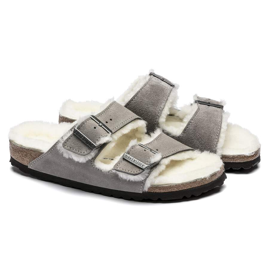 Arizona Shearling Suede Leather/Fur - Stone Coin