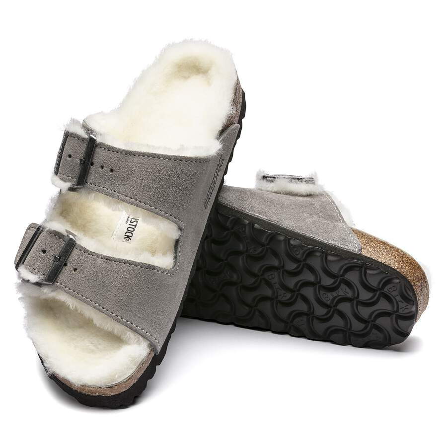 Arizona Shearling Suede Leather/Fur - Stone Coin