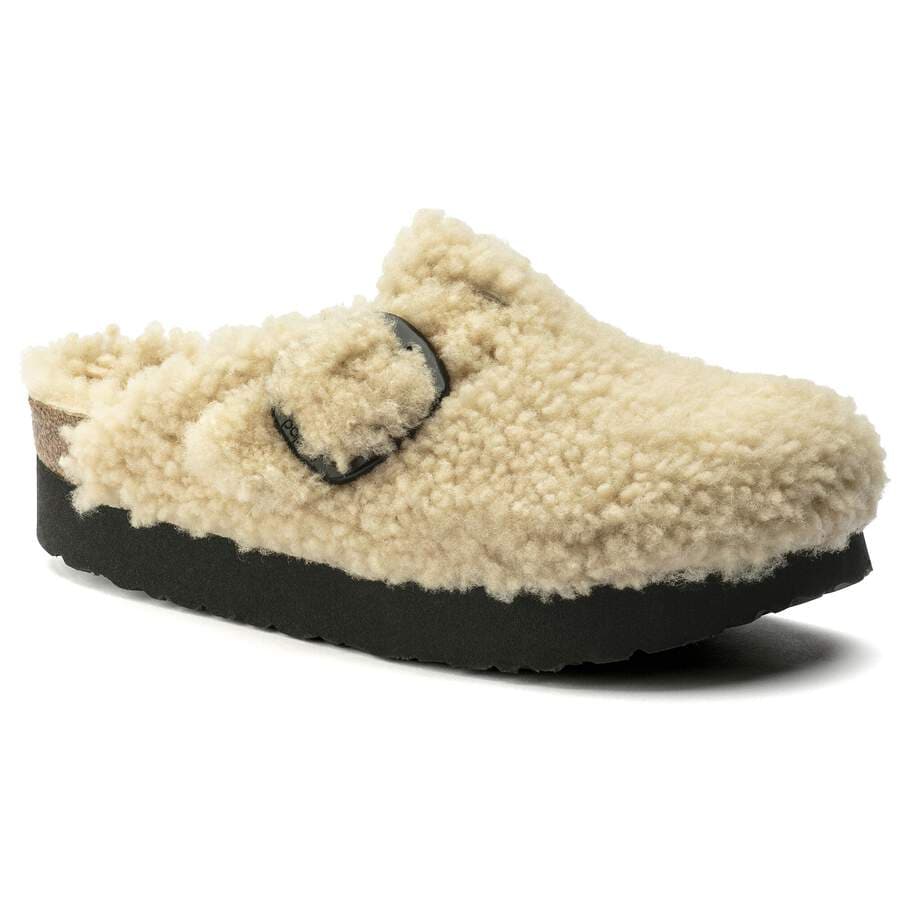 Boston Big Buckle Platform Fur - Teddy Eggshell