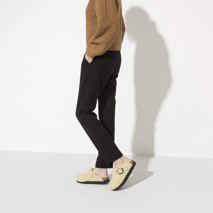 Boston Big Buckle Platform Fur - Teddy Eggshell
