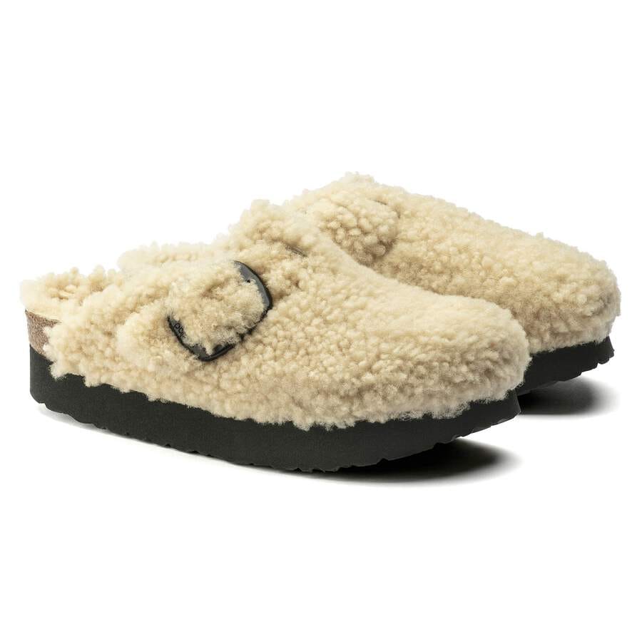 Boston Big Buckle Platform Fur - Teddy Eggshell