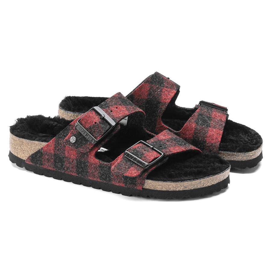 Arizona Shearling Suede Leather/Fur - Plaid Red