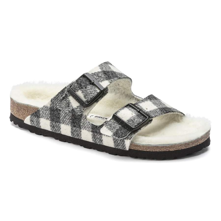 Arizona Shearling Suede Leather/Fur - Plaid White