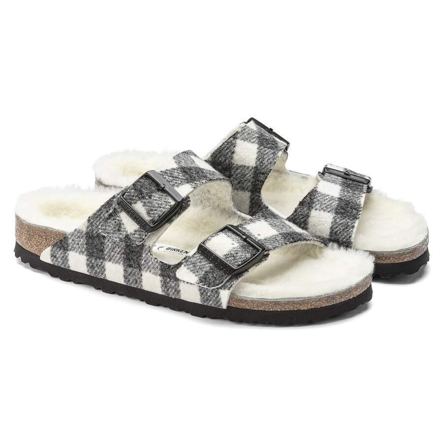 Arizona Shearling Suede Leather/Fur - Plaid White