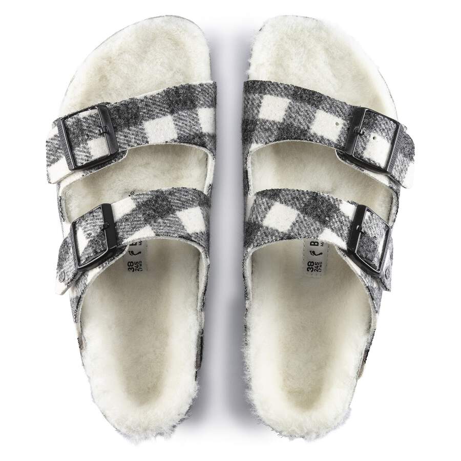 Arizona Shearling Suede Leather/Fur - Plaid White
