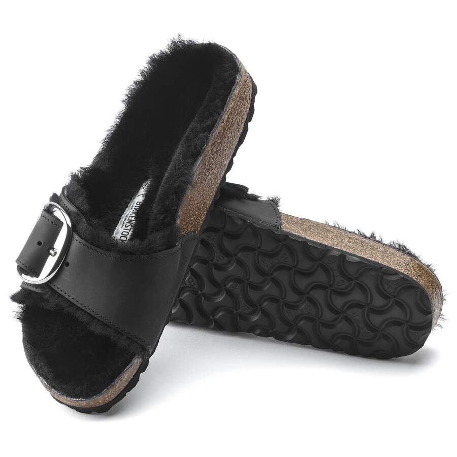 Madrid Big Buckle Shearling Natural Leather Oiled - Black