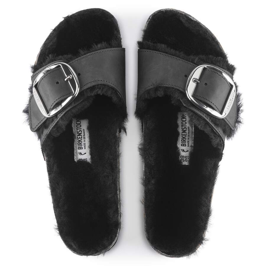 Madrid Big Buckle Shearling Natural Leather Oiled - Black