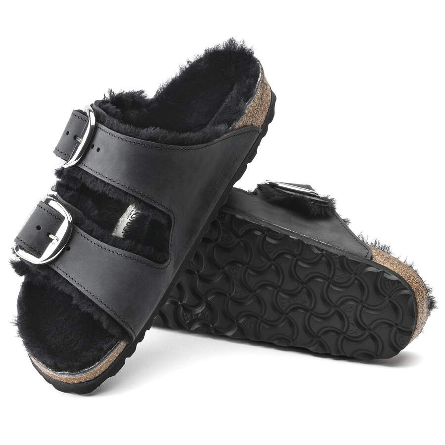 Arizona Big Buckle Shearling Natural Leather Oiled - Black