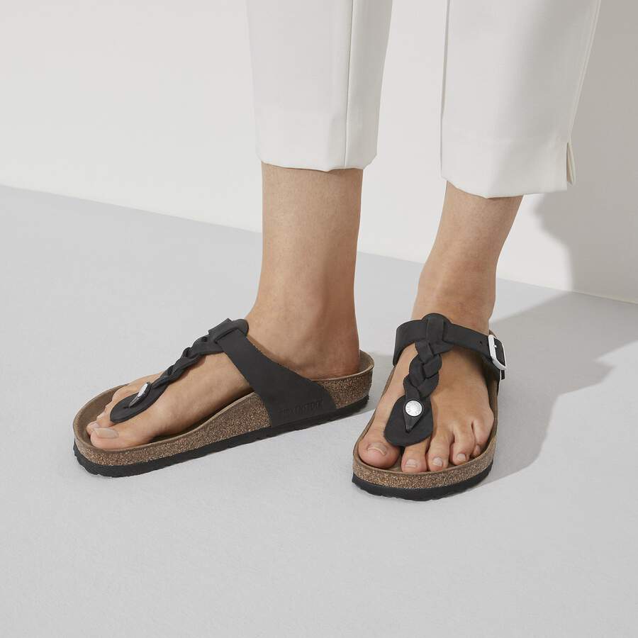 Gizeh Braided Natural Leather Oiled - Black