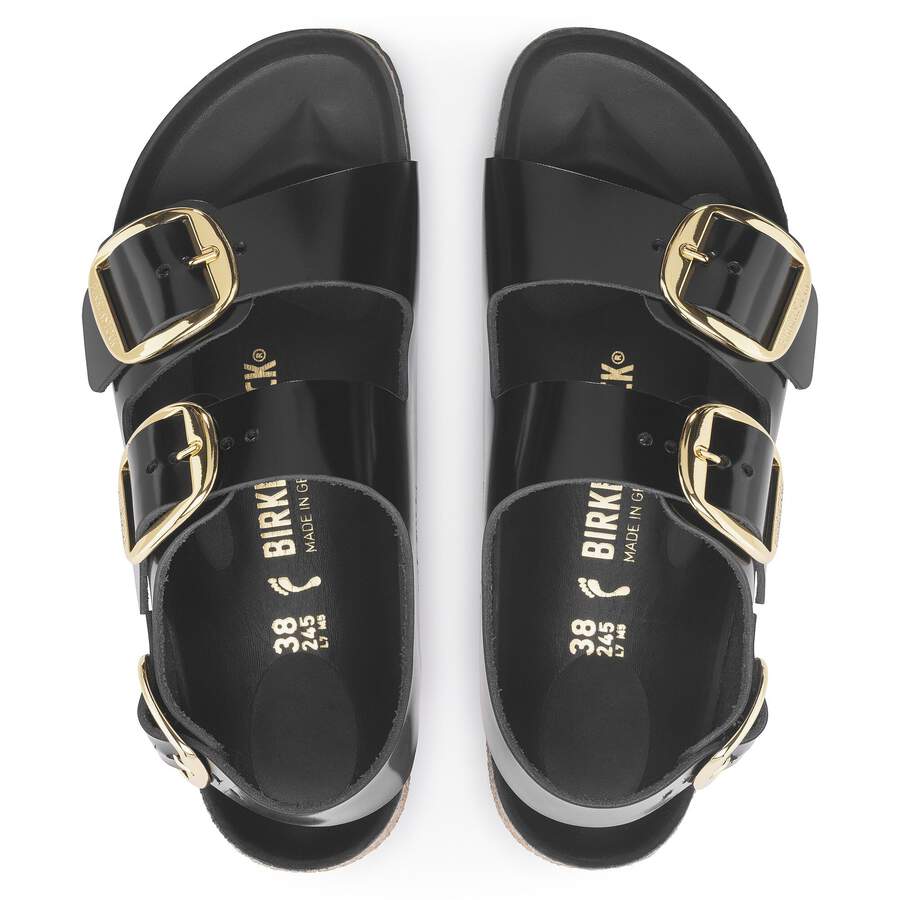 Milano Big Buckle Natural Leather Patent - High Shine Black