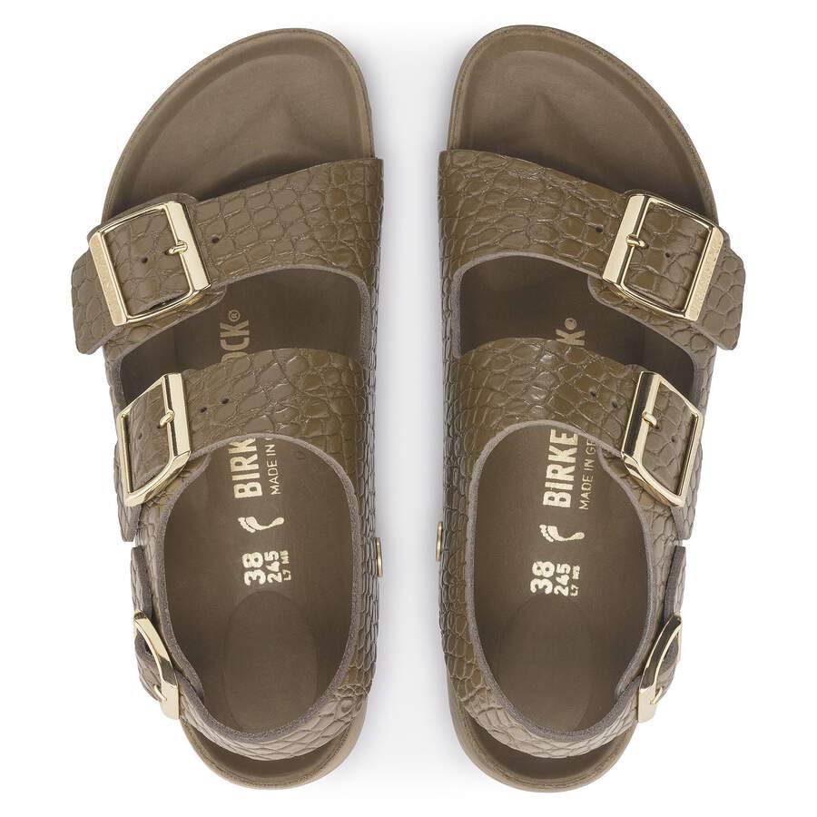 Milano Rivet Logo Natural Leather Embossed - Emboss mud green