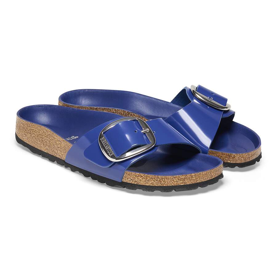 Madrid Big Buckle Natural Leather Patent - High-Shine Cobalt
