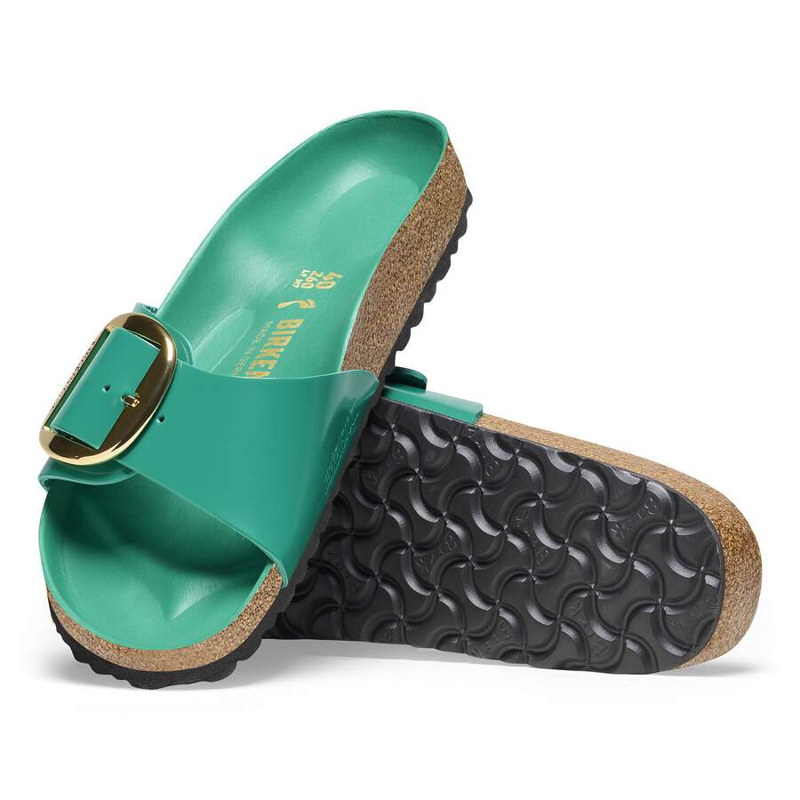 Madrid Big Buckle Natural Leather Patent - High Shine Digital Green