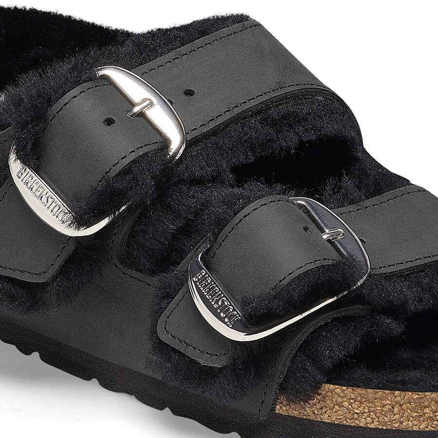Milano Big Buckle Shearling Natural Leather Oiled - Black