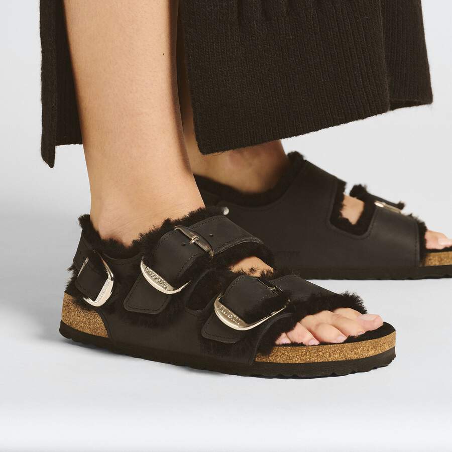 Milano Big Buckle Shearling Natural Leather Oiled - Black