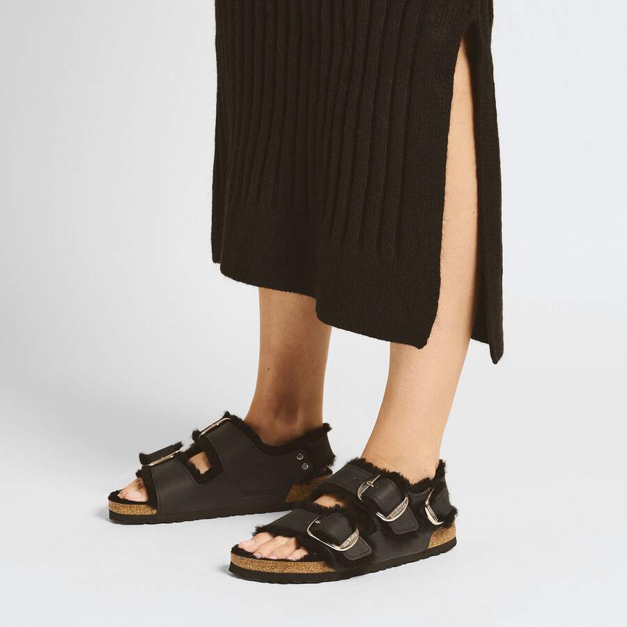 Milano Big Buckle Shearling Natural Leather Oiled - Black