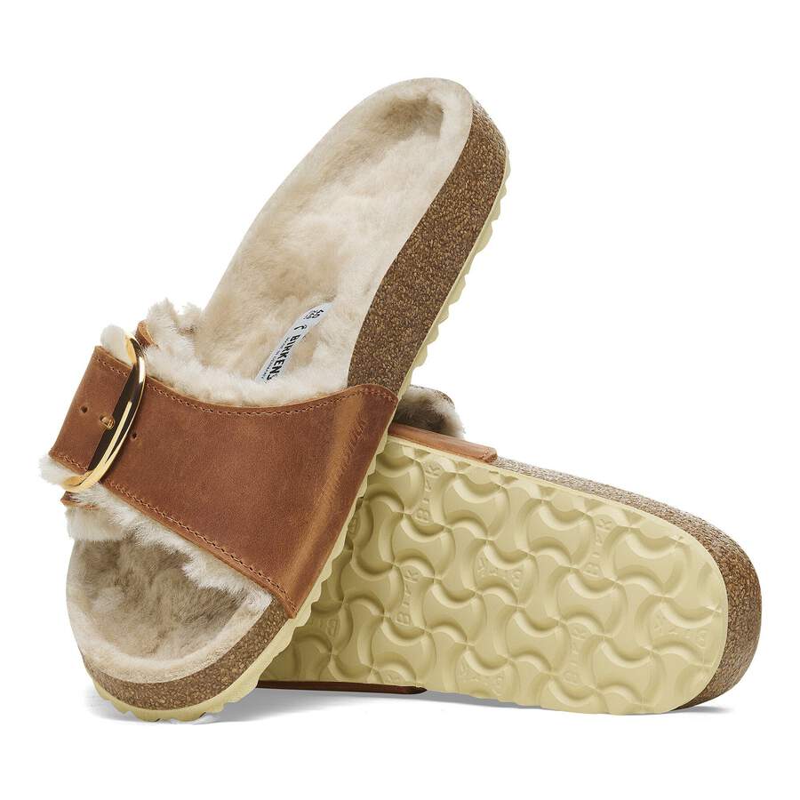 Madrid Big Buckle Shearling Natural Leather Oiled - Cognac