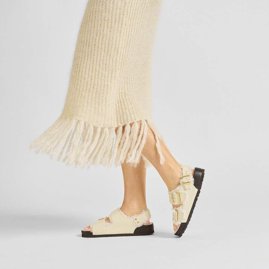 Milano Shearling Natural Leather/Fur - High Shine Ecru