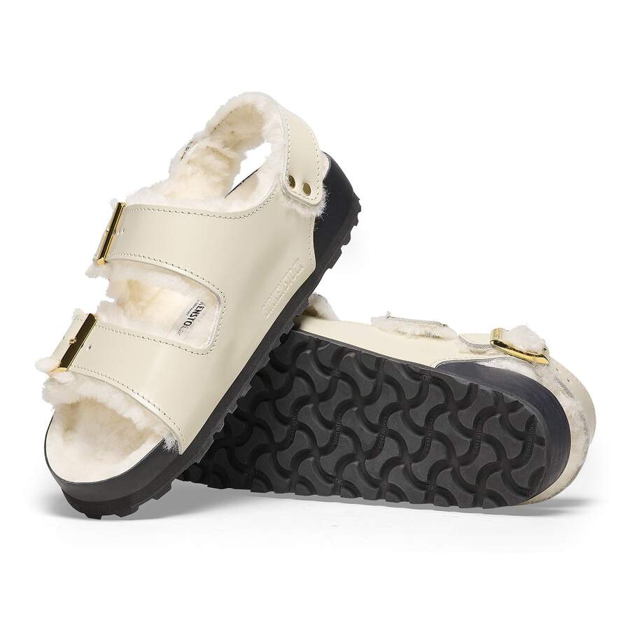 Milano Shearling Natural Leather/Fur - High Shine Ecru