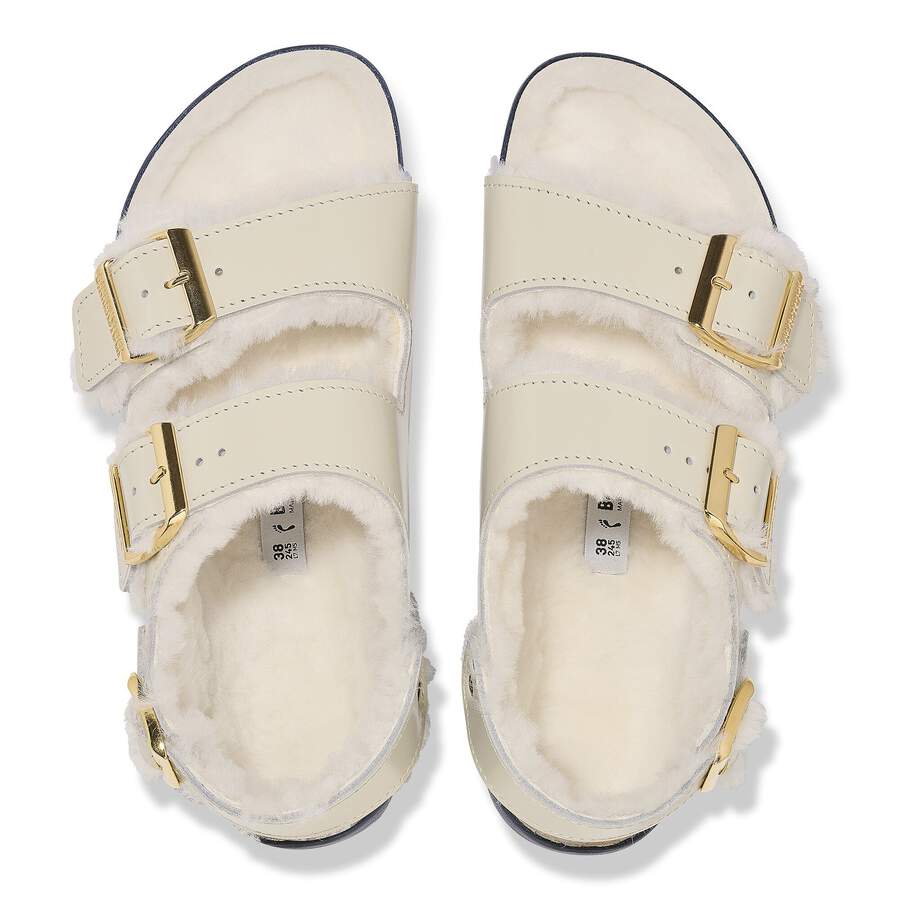 Milano Shearling Natural Leather/Fur - High Shine Ecru