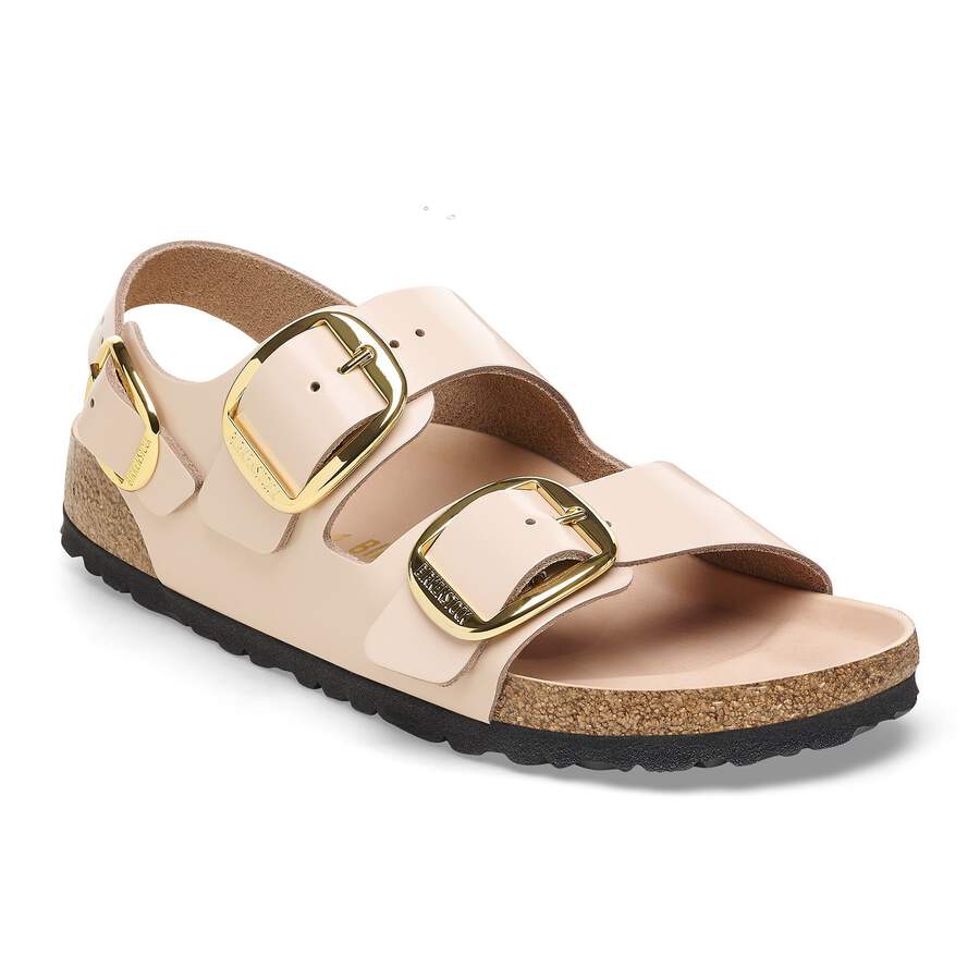 Milano Big Buckle Natural Leather Patent - High Shine New Beige