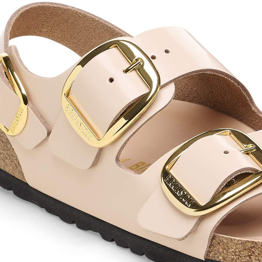 Milano Big Buckle Natural Leather Patent - High Shine New Beige