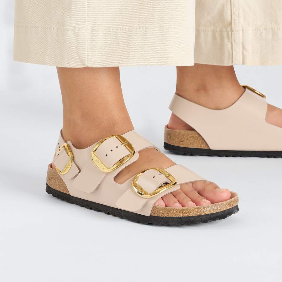 Milano Big Buckle Natural Leather Patent - High Shine New Beige