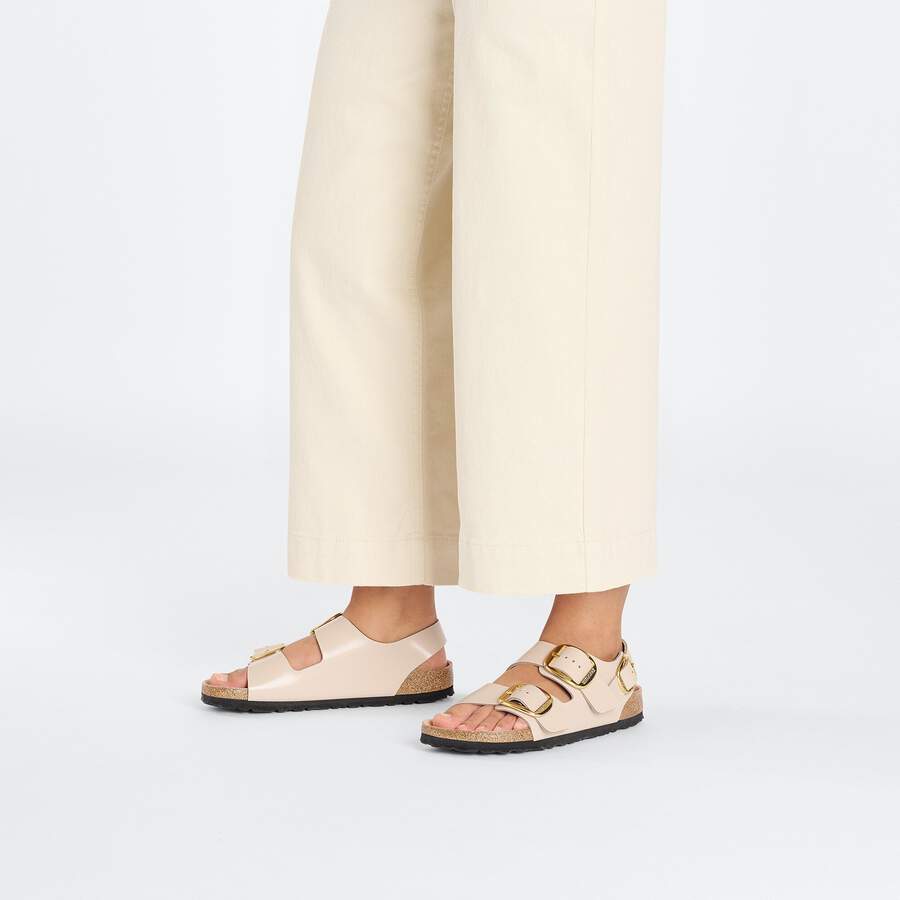 Milano Big Buckle Natural Leather Patent - High Shine New Beige