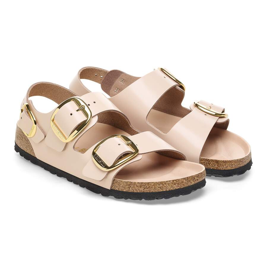 Milano Big Buckle Natural Leather Patent - High Shine New Beige