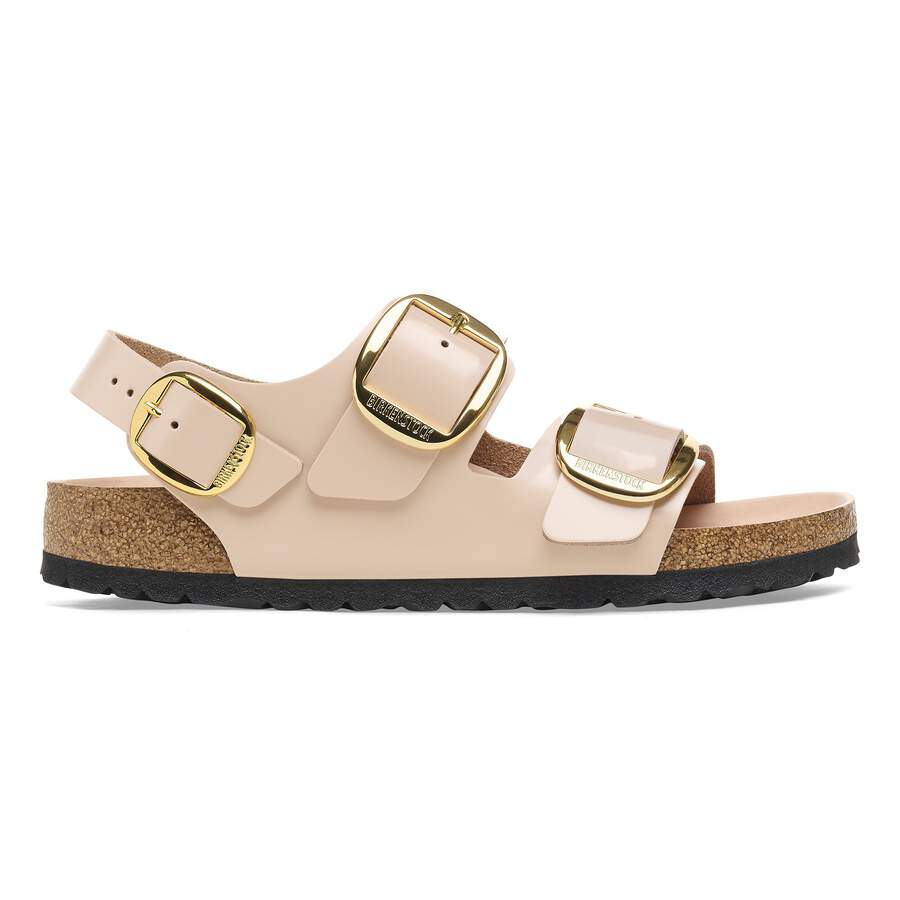 Milano Big Buckle Natural Leather Patent - High Shine New Beige
