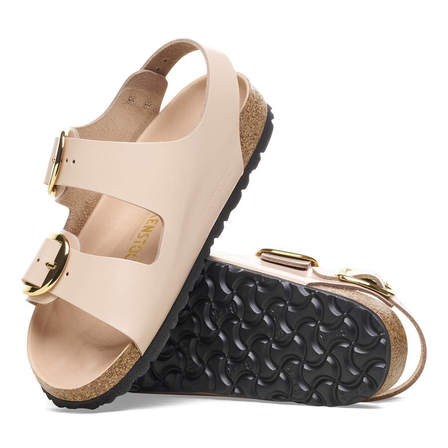 Milano Big Buckle Natural Leather Patent - High Shine New Beige