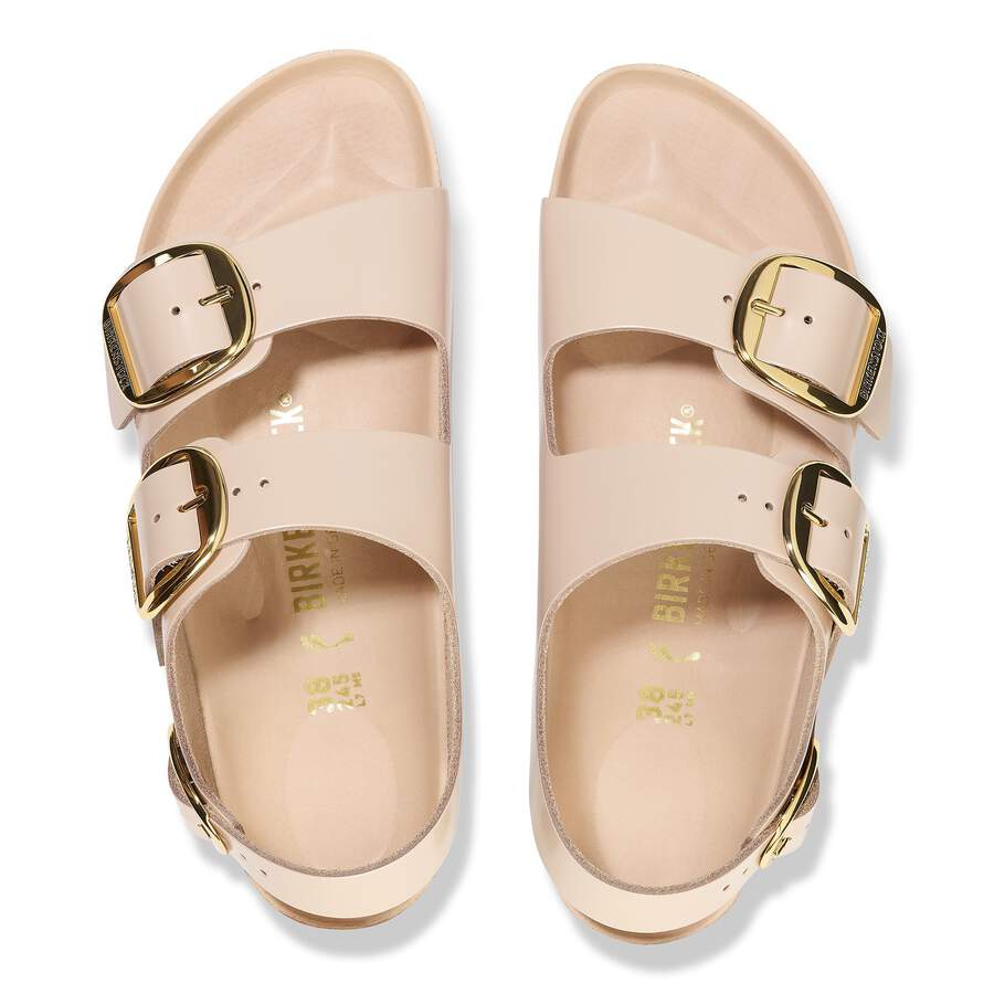 Milano Big Buckle Natural Leather Patent - High Shine New Beige