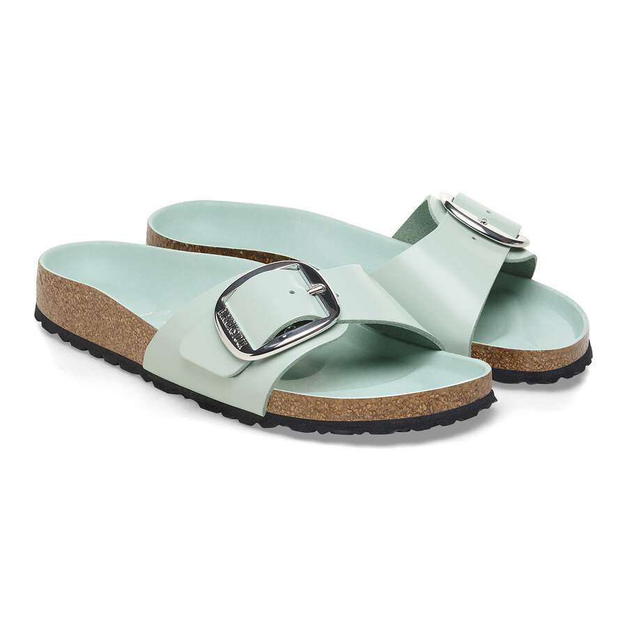 Madrid Big Buckle Natural Leather Patent - High-Shine Surf Green