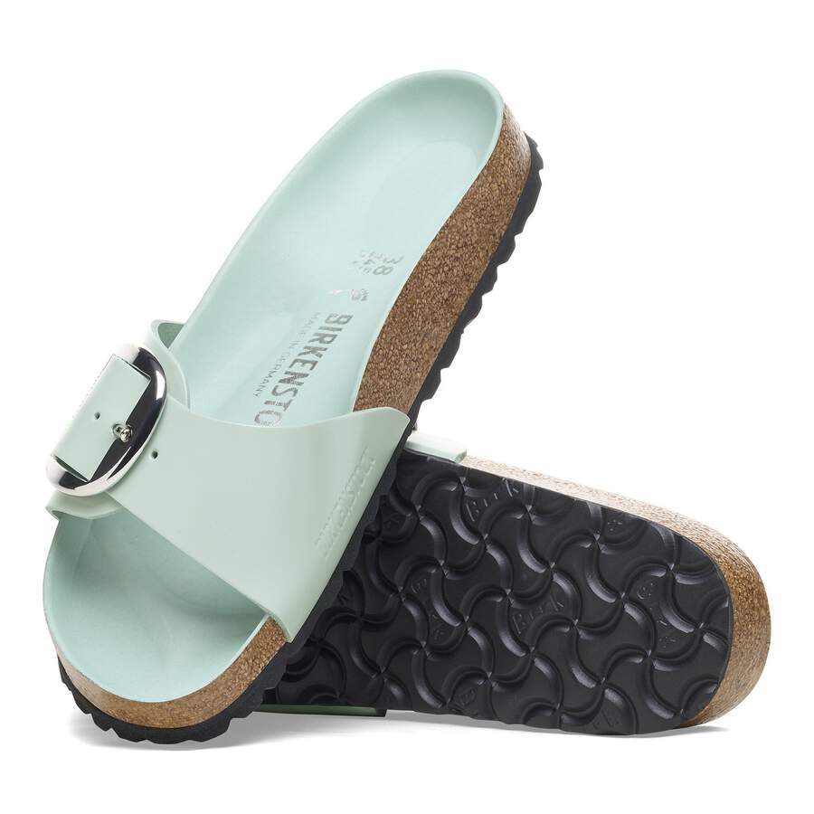 Madrid Big Buckle Natural Leather Patent - High-Shine Surf Green