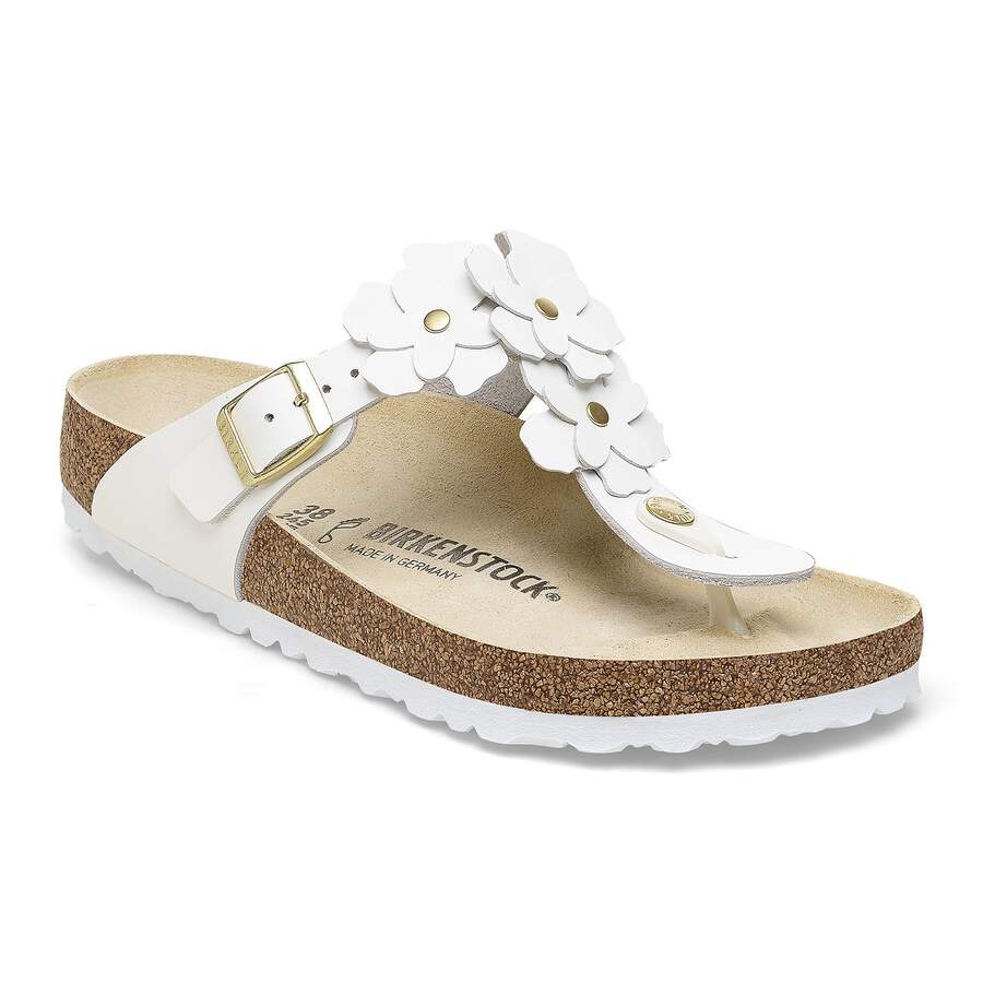 Gizeh Flower Embellishment Natural Leather - White