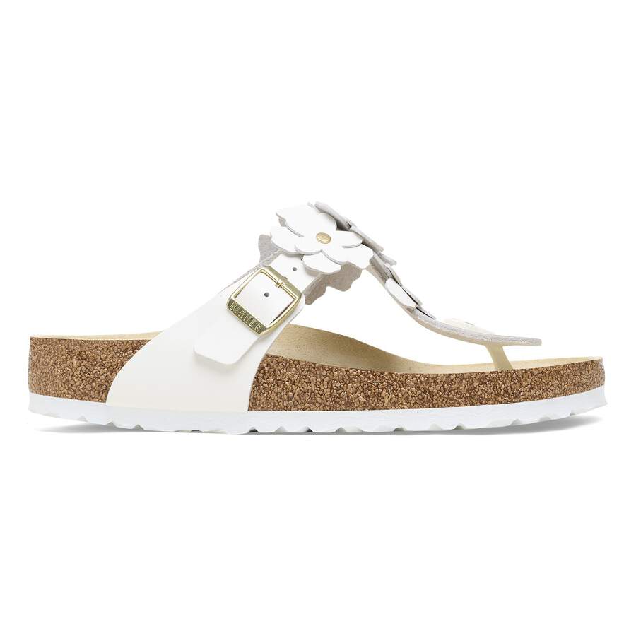 Gizeh Flower Embellishment Natural Leather - White