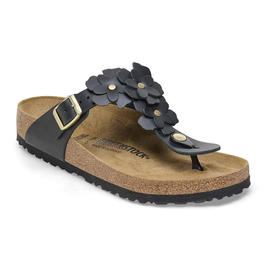 Gizeh Flower Embellishment Natural Leather - Black