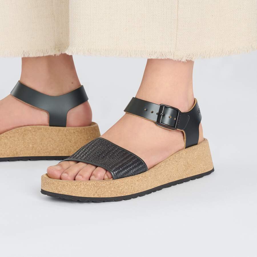 Glenda Raffia Natural Leather/Synthetics - Black