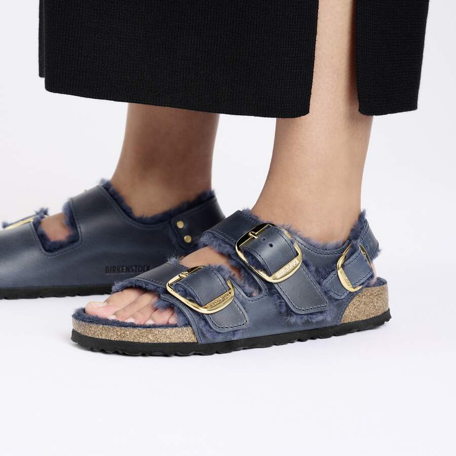 Milano Big Buckle Shearling Natural Leather Oiled - Midnight Blue