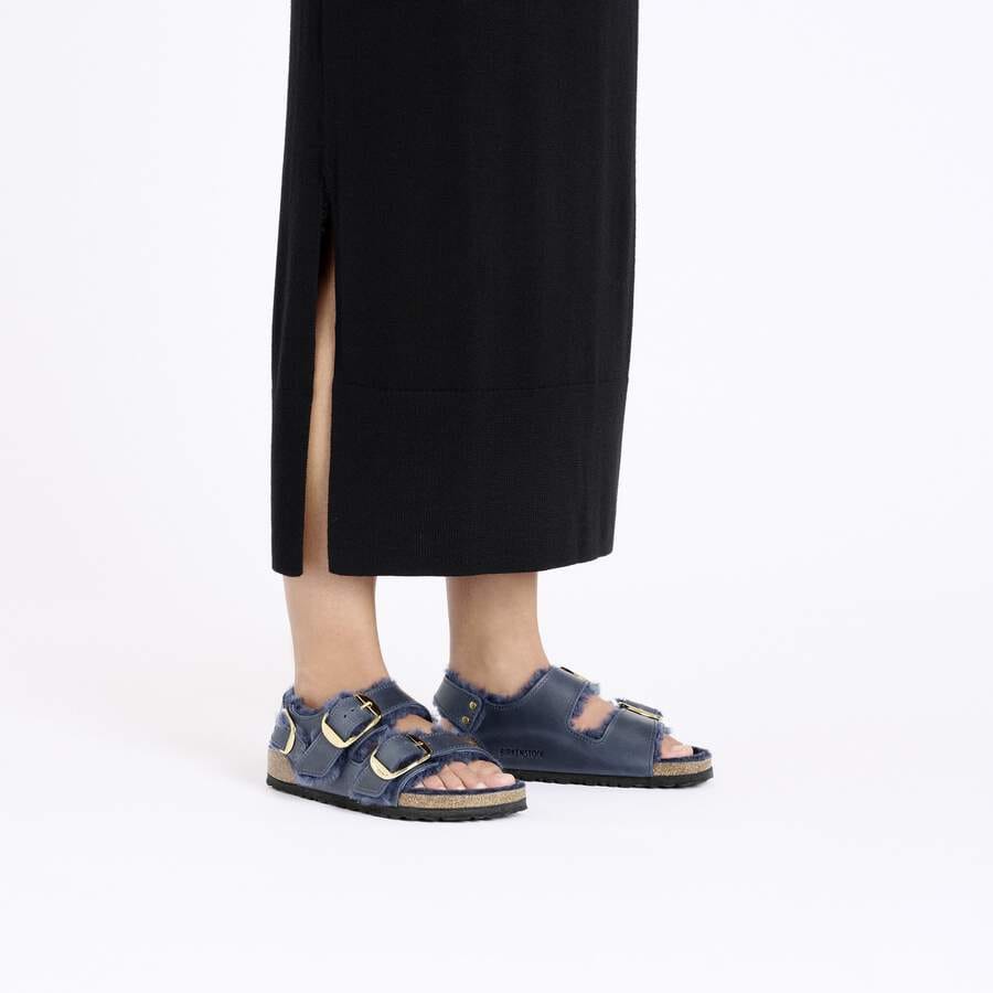 Milano Big Buckle Shearling Natural Leather Oiled - Midnight Blue
