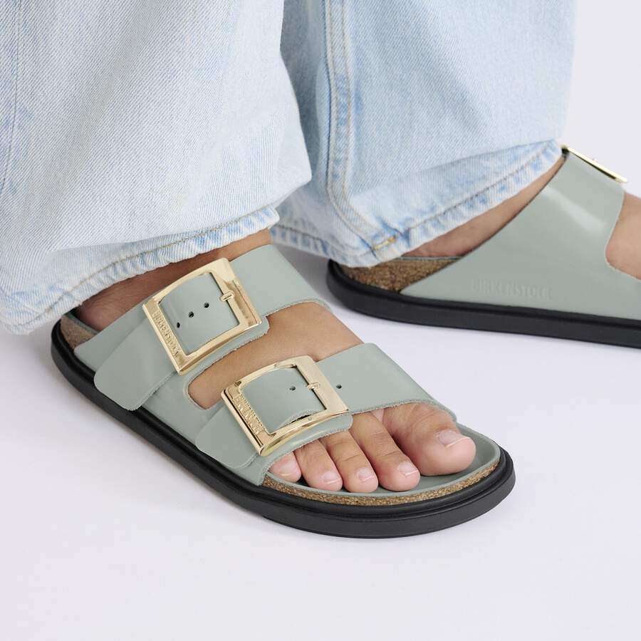 Arizona Droplet Buckle Natural Leather Patent - High Shine Pure Sage