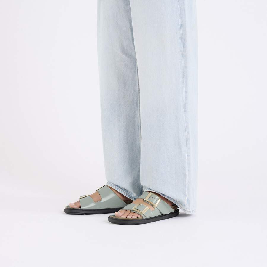 Arizona Droplet Buckle Natural Leather Patent - High Shine Pure Sage