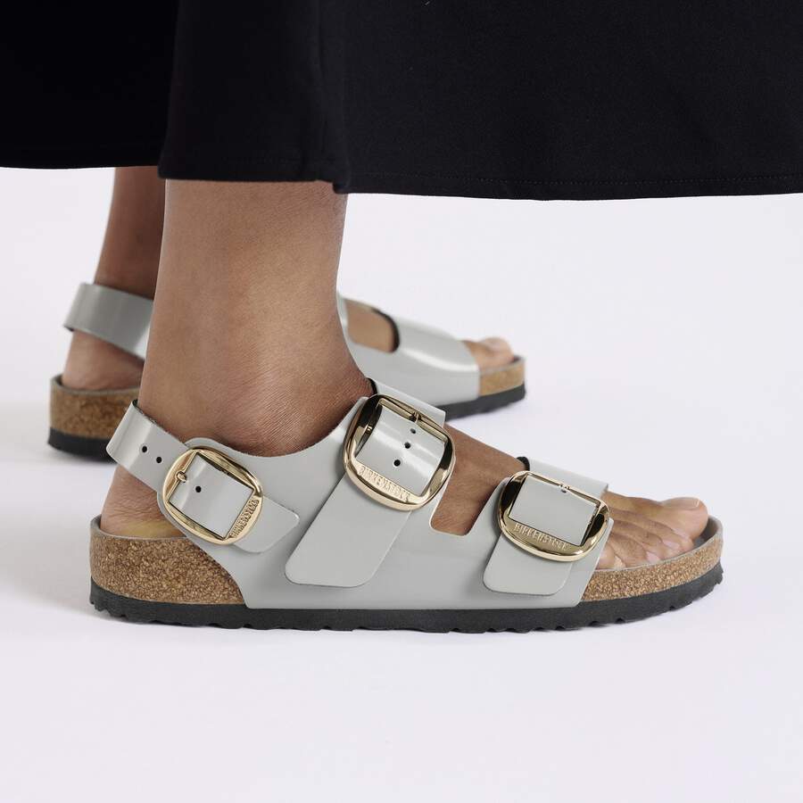 Milano Big Buckle Natural Leather Patent - High Shine Stone Coin