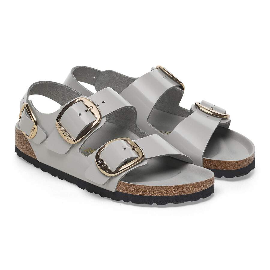 Milano Big Buckle Natural Leather Patent - High Shine Stone Coin