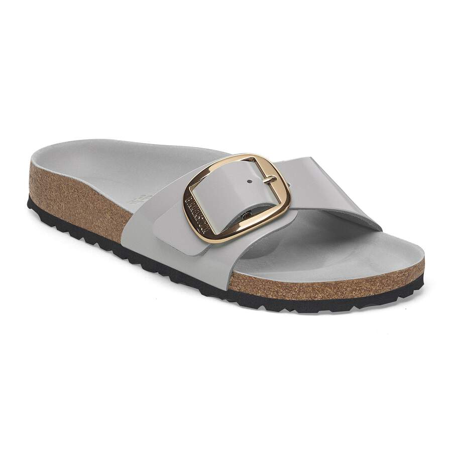 Madrid Big Buckle Natural Leather Patent - High-Shine Stone Coin