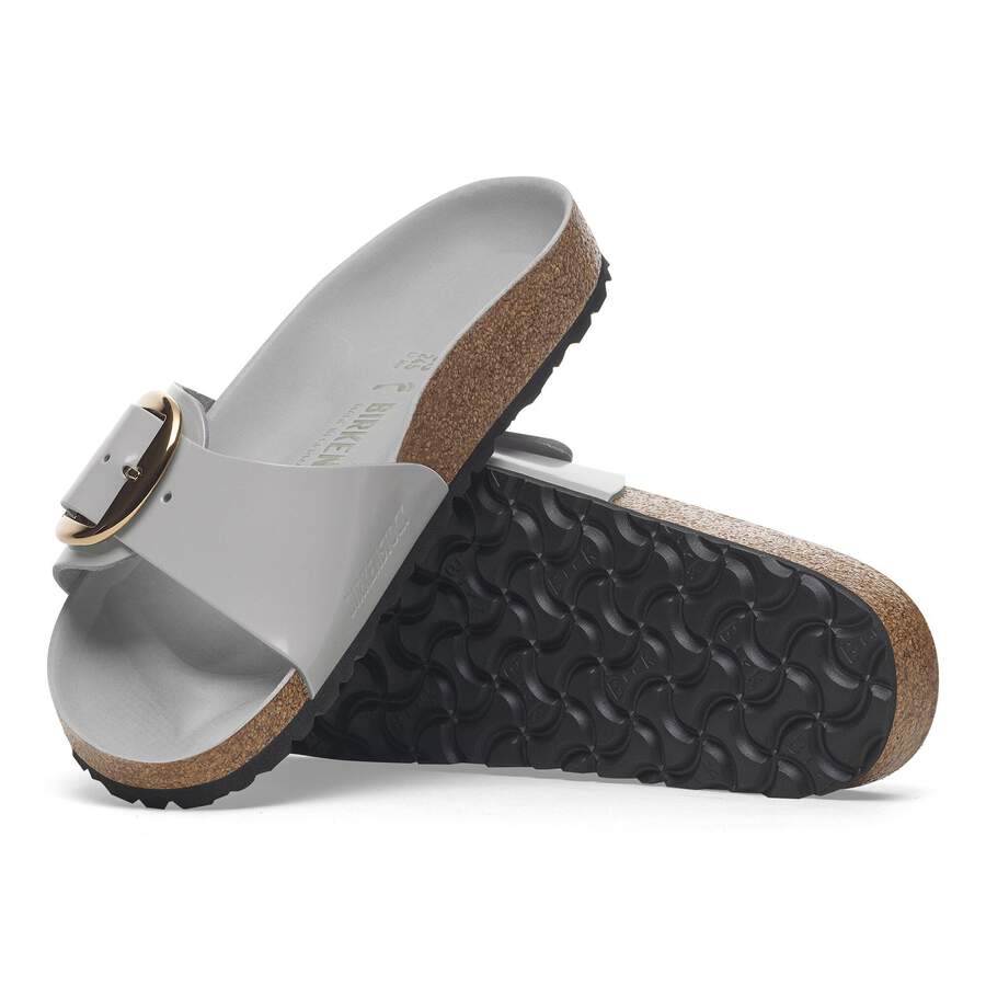 Madrid Big Buckle Natural Leather Patent - High-Shine Stone Coin