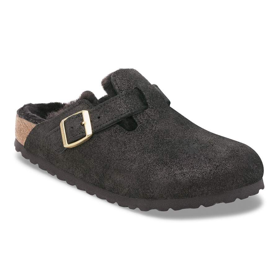 Boston Shearling Suede Leather/Fur - Black Suede Shimemring