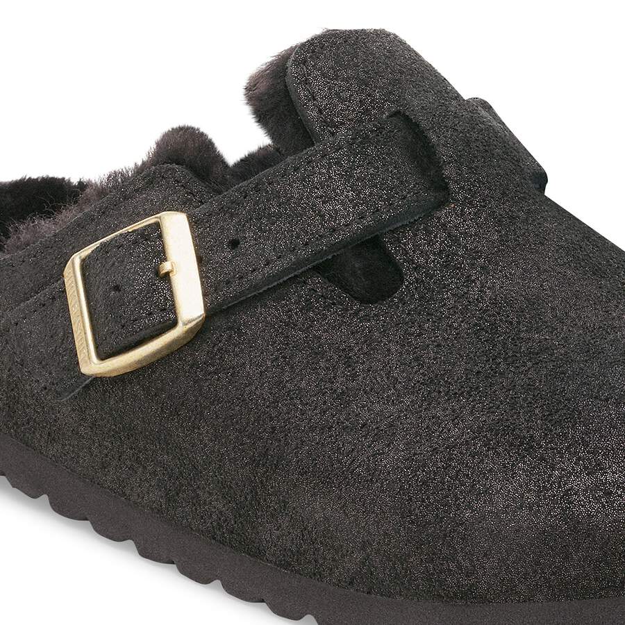 Boston Shearling Suede Leather/Fur - Black Suede Shimemring