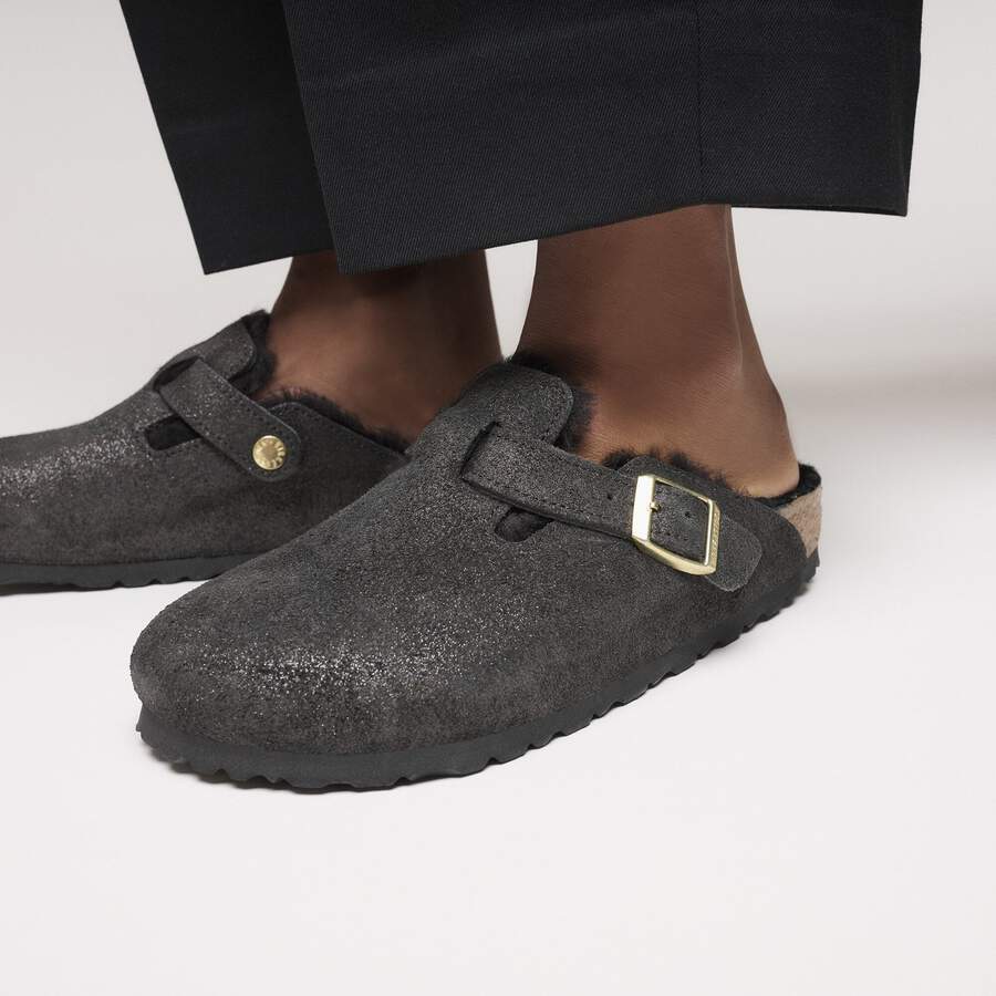 Boston Shearling Suede Leather/Fur - Black Suede Shimemring