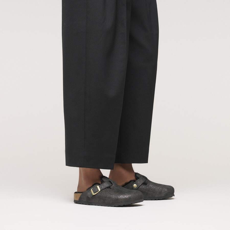 Boston Shearling Suede Leather/Fur - Black Suede Shimemring
